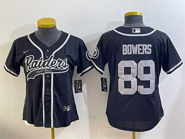 Womens Las Vegas Raiders #89 Brock Bowers Black With Patch Cool Base Stitched Baseball Jersey Dzhi